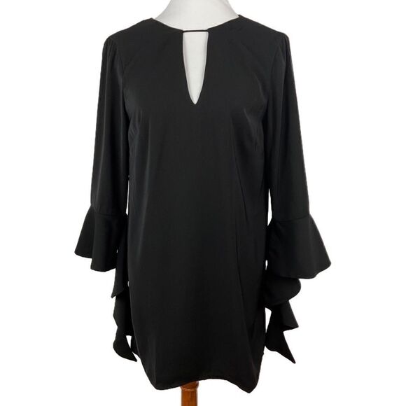 C/MEO Collective Black Spelout Flounce Long Sleeve Sheath Dress Small NWT - Picture 2 of 7